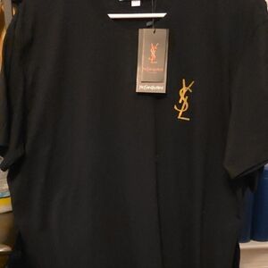 Yves Saint Laurent Black Tee with Gold Logo
